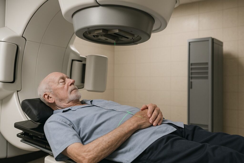 prostate cancer patient receiving two-week radiotherapy in modern treatment facility